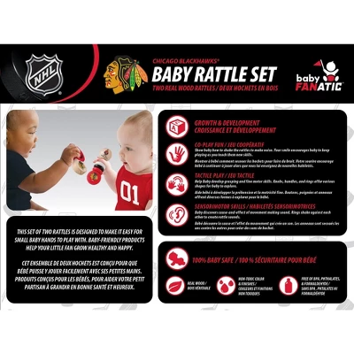 Baby Fanatic Wood Rattle 2 Pack - NHL Chicago Blackhawks Baby Toy Set 2 Baby Fanatic Wood Rattle 2 Pack - NHL Chicago Blackhawks Baby Toy Set - Image 2