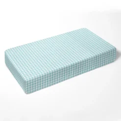 Bacati - Houndstooth Aqua Muslin 100 Percent Cotton Universal Baby US Standard Crib Or Toddler Bed Fitted Sheet