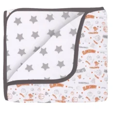 Bacati - Boys Basketball Muslin Orange Gray 10 Pc Crib Bedding Set With 4 Swaddling Blankets