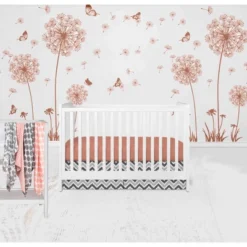 Bacati - Ikat Dots Stripes Coral Grey Muslin Girls 8 Pc Crib Set With Crib Rail Guard -Baby Trend Store GUEST 4ac11f88 7fc8 44d6 96d0 36a361747429