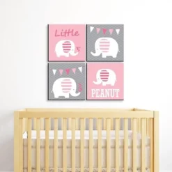 Big Dot Of Happiness Pink Baby Elephant - Kids Room, Nursery Decor And Home Decor - 11 X 11 Inches Nursery Wall Art - Set Of 4 Prints For Baby's Room