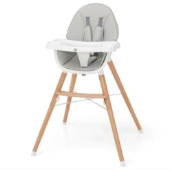 Babyjoy Baby High Chair Wooden Feeding Chair With 4-Gear Tray & Removable Cushion Beige/Grey -Baby Trend Store GUEST 5d5fa275 324b 4e5a b9fa 196b86744168