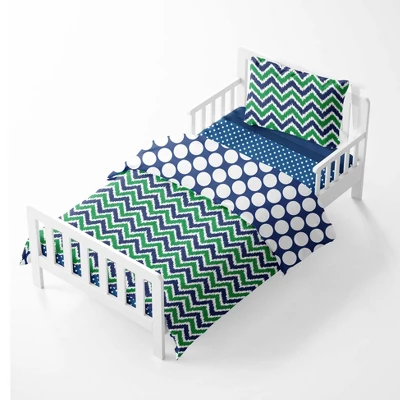 Bacati - Mix N Match Blue/Green 4 Pc Cotton Toddler Bedding Set 2 Bacati - Mix N Match Blue/Green 4 Pc Cotton Toddler Bedding Set - Image 2