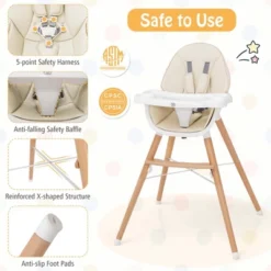 Babyjoy Baby High Chair Wooden Feeding Chair With 4-Gear Tray & Removable Cushion Beige/Grey -Baby Trend Store GUEST 7c936b06 fb61 4fe8 bd52 2cb7fcd82ce1
