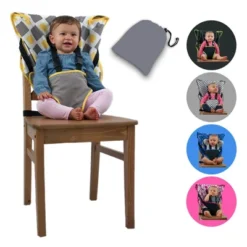 CozyBaby Portable Washable Cloth Travel Easy Seat High Chair W/ 1 Click Setup, Reinforced Harness, And Machine Washable Fabric, Charcoal Yellow