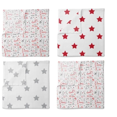 Bacati - Baseball Red/Gray Muslin Swaddling Blankets Set Of 4 1 Bacati - Baseball Red/Gray Muslin Swaddling Blankets Set Of 4