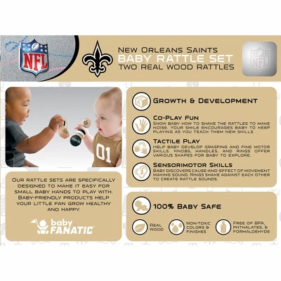 Baby Fanatic Wood Rattle 2 Pack - NFL New Orleans Saints Baby Toy Set 2 Baby Fanatic Wood Rattle 2 Pack - NFL New Orleans Saints Baby Toy Set - Image 2