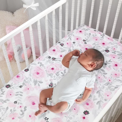 Bedtime Originals Blossom Pink Watercolor Floral 3-Piece Baby Crib Bedding Set 3 Bedtime Originals Blossom Pink Watercolor Floral 3-Piece Baby Crib Bedding Set - Image 3