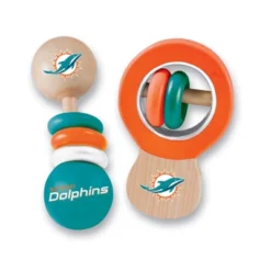 Baby Fanatic Wood Rattle 2 Pack - NFL Miami Dolphins Baby Toy Set