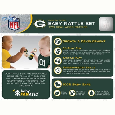 Baby Fanatic Wood Rattle 2 Pack - NFL Green Bay Packers Baby Toy Set 2 Baby Fanatic Wood Rattle 2 Pack - NFL Green Bay Packers Baby Toy Set - Image 2