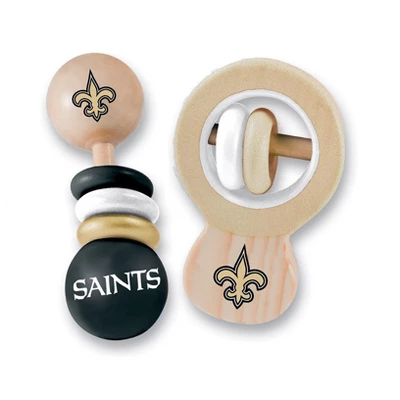 Baby Fanatic Wood Rattle 2 Pack - NFL New Orleans Saints Baby Toy Set 1 Baby Fanatic Wood Rattle 2 Pack - NFL New Orleans Saints Baby Toy Set