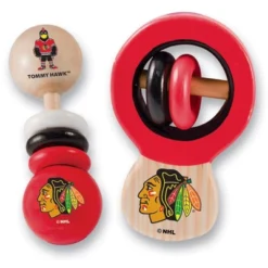 Baby Fanatic Wood Rattle 2 Pack - NHL Chicago Blackhawks Baby Toy Set