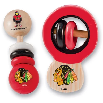Baby Fanatic Wood Rattle 2 Pack - NHL Chicago Blackhawks Baby Toy Set 1 Baby Fanatic Wood Rattle 2 Pack - NHL Chicago Blackhawks Baby Toy Set