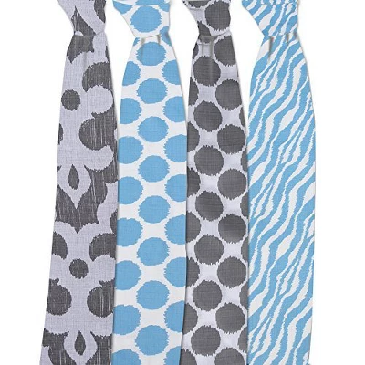 Bacati - Ikat Blue/Gray Swaddling Muslin Blankets Set Of 4 2 Bacati - Ikat Blue/Gray Swaddling Muslin Blankets Set Of 4 - Image 2