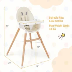 Babyjoy Baby High Chair Wooden Feeding Chair With 4-Gear Tray & Removable Cushion Beige/Grey -Baby Trend Store GUEST c4290e77 bf80 41e2 b309 cf0a6d35e0f0