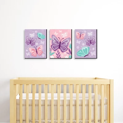 Big Dot Of Happiness Beautiful Butterfly - Floral Nursery Wall Art And Kids Room Decor - 7.5 X 10 Inches - Set Of 3 Prints 1 Big Dot Of Happiness Beautiful Butterfly - Floral Nursery Wall Art And Kids Room Decor - 7.5 X 10 Inches - Set Of 3 Prints