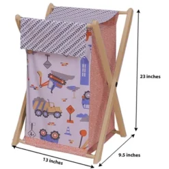 Bacati - Construction Gray Yellow Orange Boys Laundry Hamper With Wooden Frame