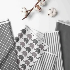 Bacati - Elephants White/Gray 10 Pc Crib Bedding Set With 2 Crib Fitted Sheets